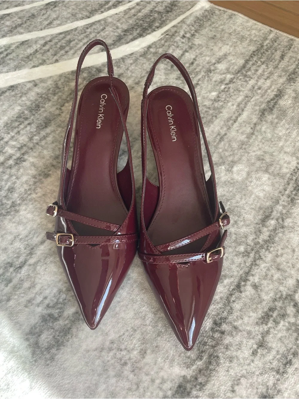 Calvin Klein Glossy Burgundy Patent Pointed Slingback Pumps